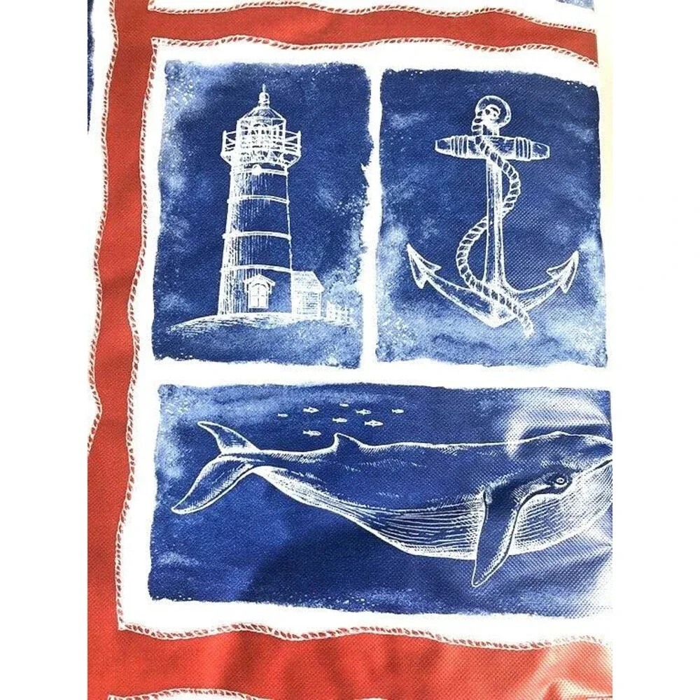 Whale Anchor Lighthouse Tablecloth Flannel Backed Vinyl Summer Beach 52x90